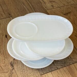 Federal Glass FEG31 Milk Glass Oval Plate Mid Century Dinerware USA set of 6